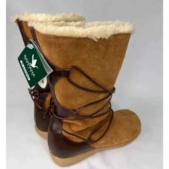 NWT SANTANA Canada Womens 6M Mid Calf Chestnut Brown Suede Boots Lace Waterproof - Picture 4 of 11